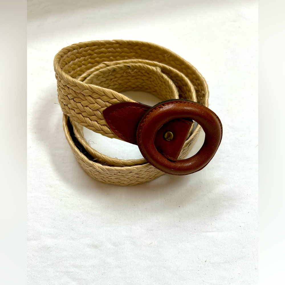 Women's Woven Tan Belt with Brown Accent